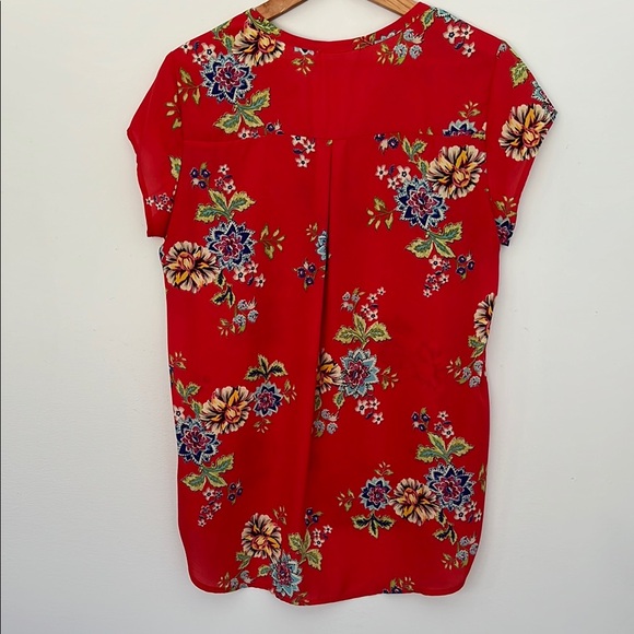 Pleione Red Relaxed Notched Collar Blouse - Picture 3 of 6